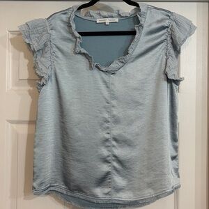 Melissa Nepton from Evereve Blue Satin Ruffle Top Size M